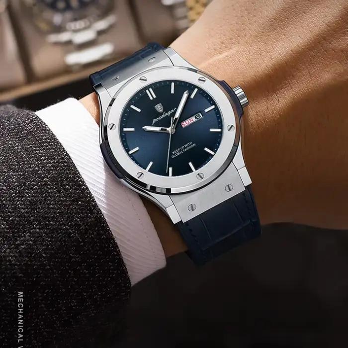 Montre à Quartz Pour Homme Design Élégant Calendrier Jour Date Bracelet En Cuir Ou Silicone Occasions Spéciales
