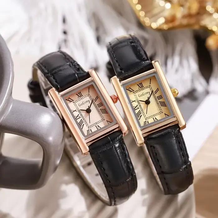 Montre vintage à quartz pour femme avec bracelet en cuir argent or rose élégante pour occasions spéciales mode décontracté