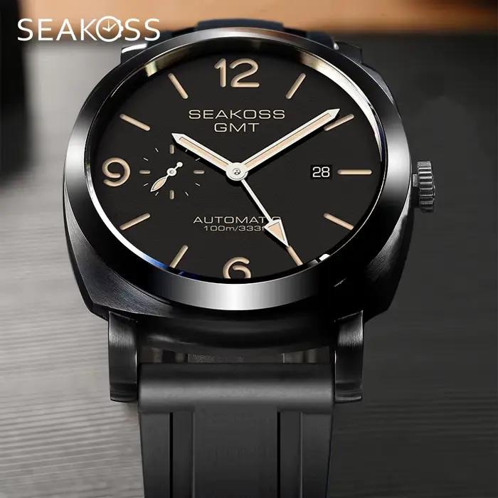 SEAKOSS 100m plongée hommes GMT montres mécaniques automatiques 1963 horloge 2557 mouvement mouette montres-bracelets saphir Super lumineux