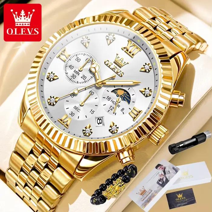 OLEVS 2932 montre pour hommes haut de gamme classique Phase lunaire étanche en acier inoxydable chronographe