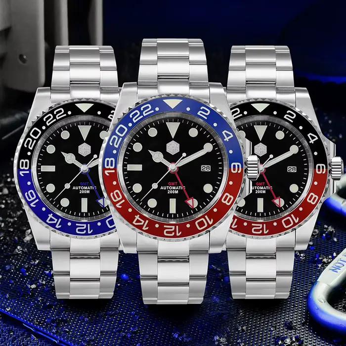 San Martin luxe GMT Hangzhou 6460 hommes montre mécanique automatique affaires sport étanche 200m saphir entièrement lumineux SN0016