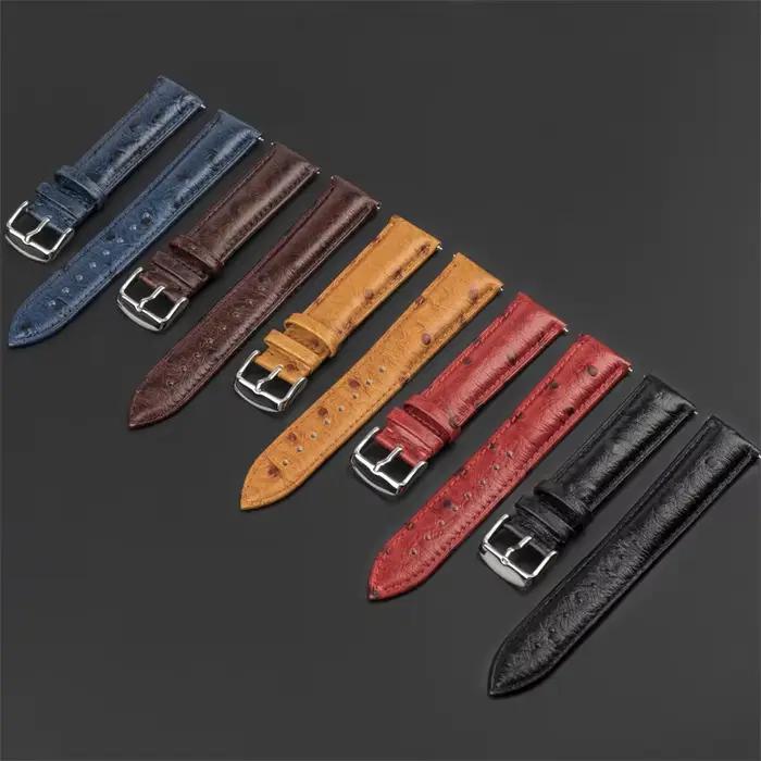 Bracelet en cuir de vache motif autruche 18mm 20mm 22mm dégagement rapide pour montres traditionnelles et intelligentes femmes occasions spéciales