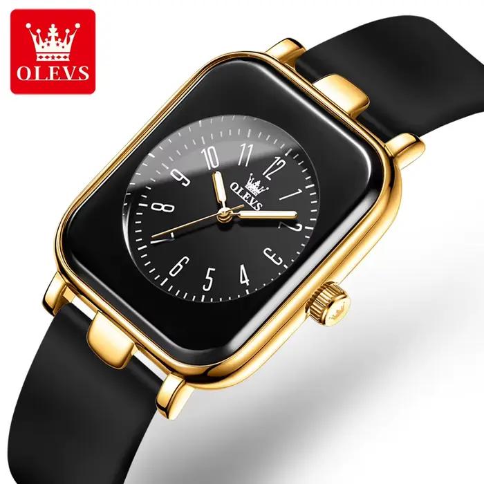 OLEVS 9961 montre à Quartz originale pour femmes bracelet en Silicone montres noir carré cadran numérique étanche dames montre-bracelet cadeaux