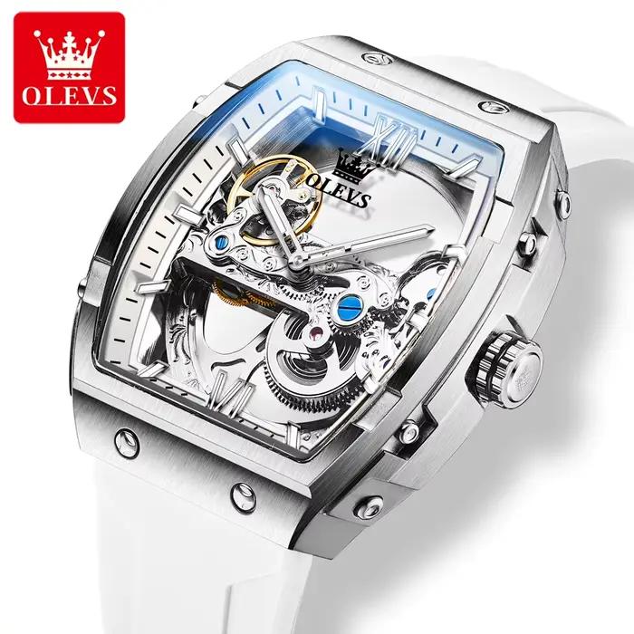  OLEVS automatique hommes montre bracelet en caoutchouc blanc mécanique Tourbillon montres