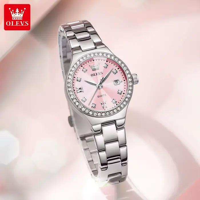 OLEVS nouvelle montre à Quartz 5628 pour femmes bracelet en acier lunette en Zircon Date automatique étanche losange miroir Original dames montres habillées