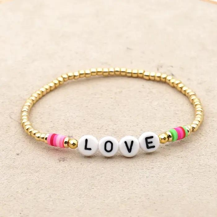 GO2BOHO LOVE lettre Bracelets Heishi vinyle perlé Bracelet pour femmes à la mode saint valentin bijoux Femme perles dorées