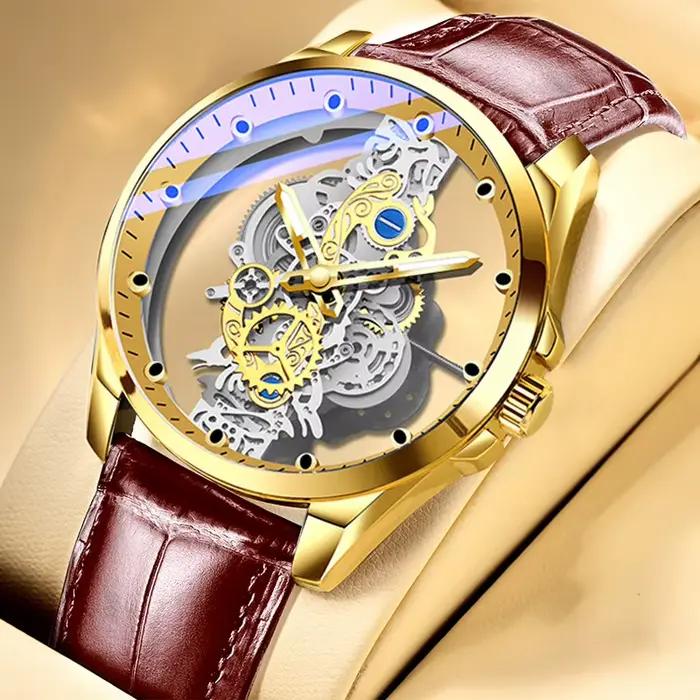 Offre spéciale mode montre transparente hommes Imitation montres mécaniques cadran lumineux bracelet en acier inoxydable