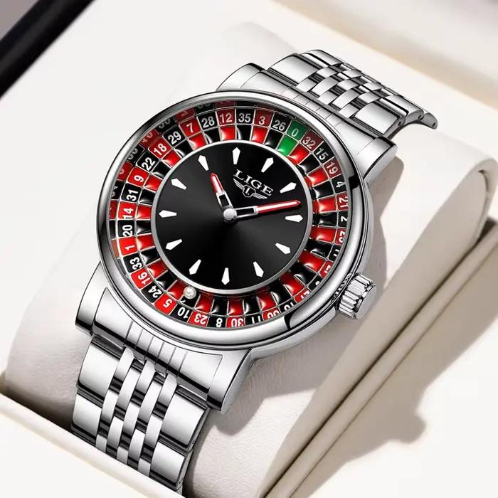 Montre homme LIGE luxe créative roulette cadran lumineux résistante à l'eau acier inoxydable quartz occasionnels multifonctionnels