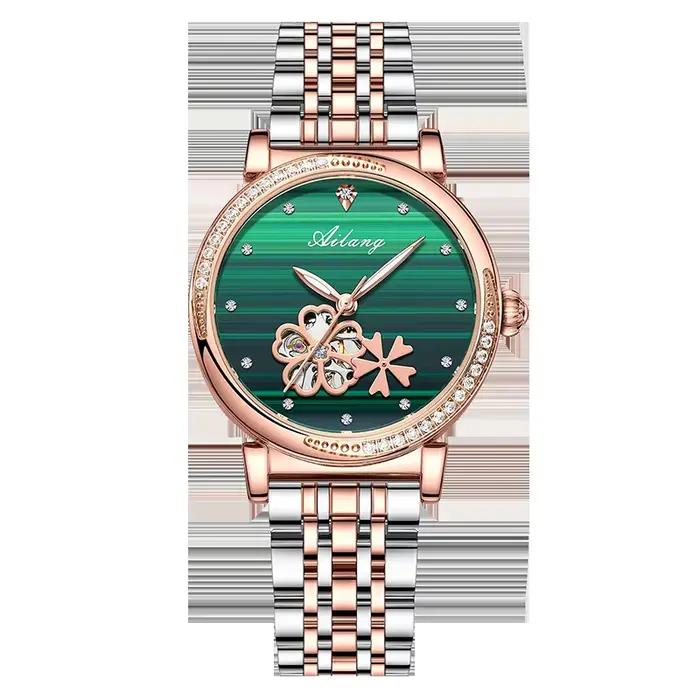 Montre Daniel Gorman en acier inoxydable avec bracelet en cuir pour homme et femme, mouvement manuel ventilé et automatique, pour occasions formelles et quotidiennes
