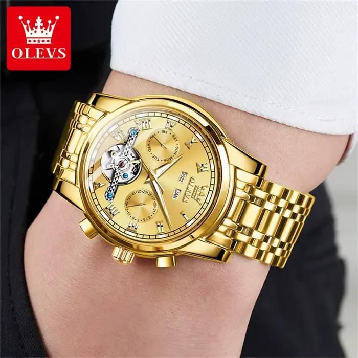 OLEVS 6607 montre automatique de luxe pour hommes évider squelette