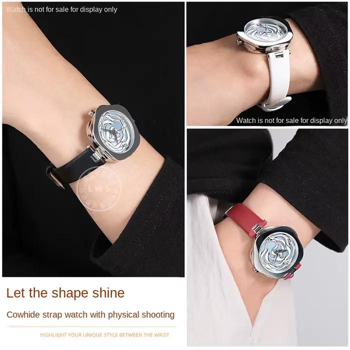 Pour CIGA Design femmes Concave R série Rose montre 32/39.5mm cadran bracelet en cuir 12mm 16mm rouge blanc noir marron