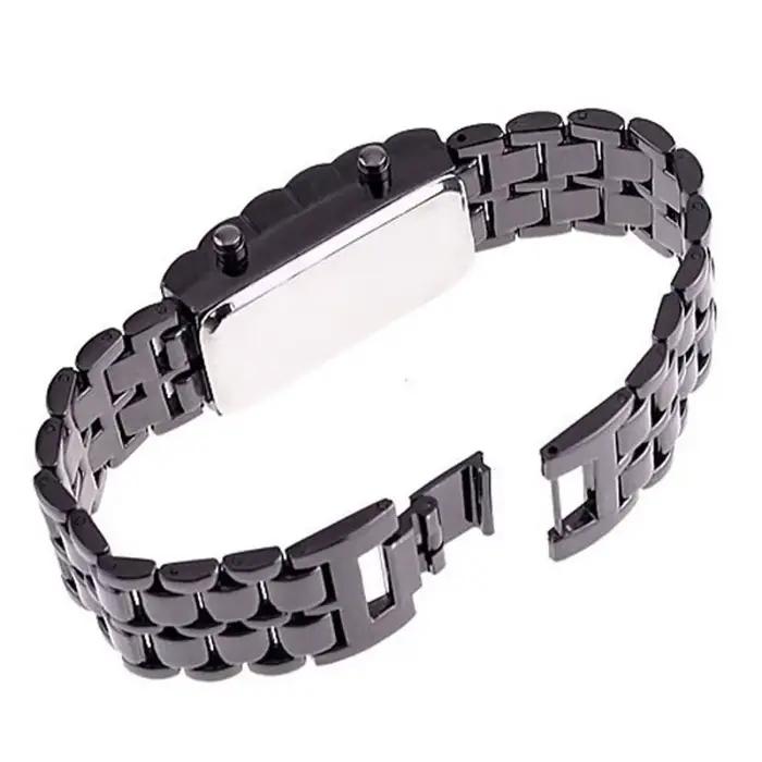 Mode noir entièrement en métal numérique lave montre-bracelet hommes rouge/bleu LED affichage