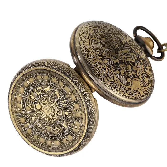 Montre de poche vintage en acier inoxydable signes du zodiaque pour hommes mode et occasions spéciales