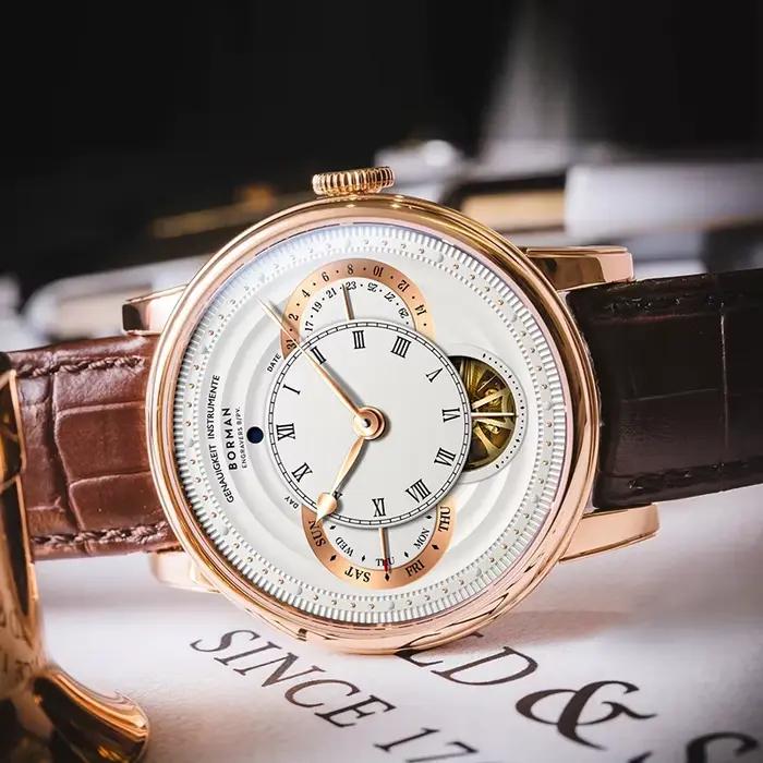 BORMAN Design luxe hommes montre-bracelet automatique cadran squelette bracelet en cuir véritable saphir cristal verre