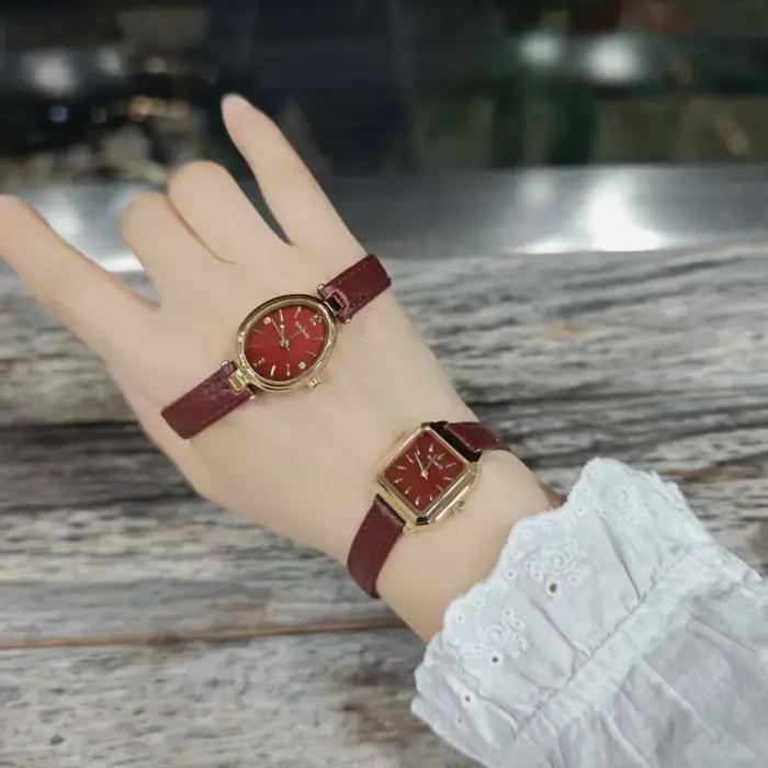 SUNMATE Montre à quartz vintage de luxe pour femme avec bracelet en cuir véritable