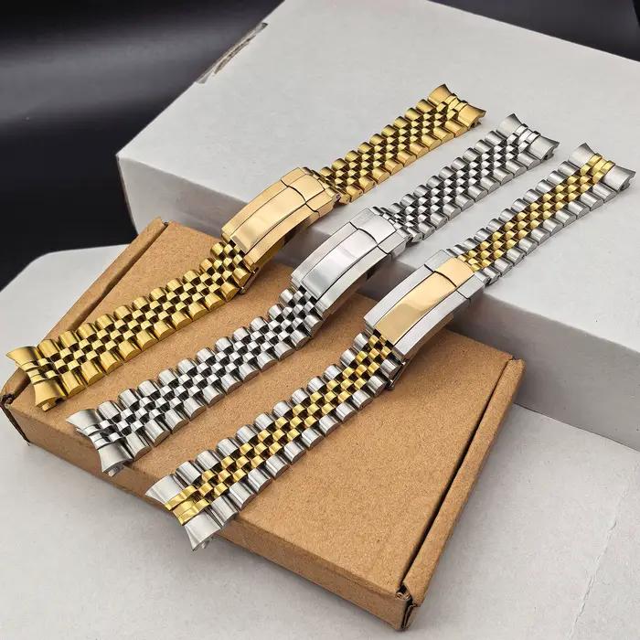 Bracelet de montre Jubilee en acier inoxydable massif à extrémités courbes 20 mm 21 mm pour Rolex Oyster Perpetual Datejust