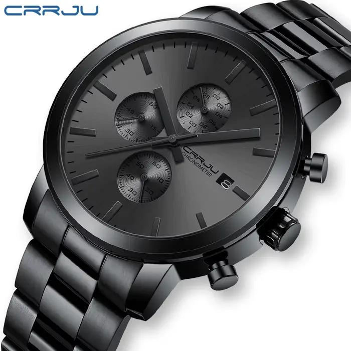 CRRJU montre hommes en acier inoxydable chronographe montres