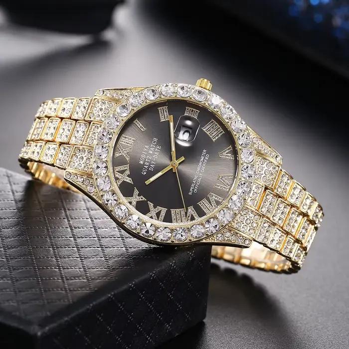 Montre à quartz avec bracelet en acier doré pour homme