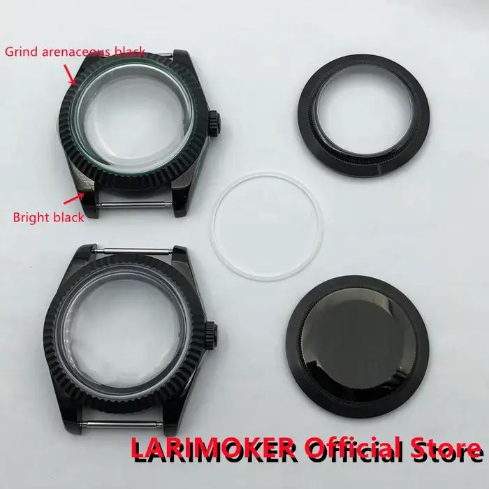Boîtier de montre en verre saphir avec dents noires