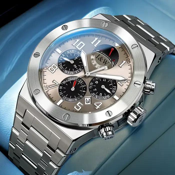 Montre automatique homme 41mm acier inoxydable saphir multifonctionnels pour occasions spéciales style casual élégant