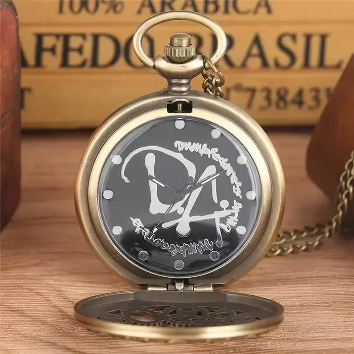 Montre de poche antique avec couvercle ajouré en forme de roue dentée, montre analogique à quartz pour hommes et femmes avec chaîne de collier, montre de collection