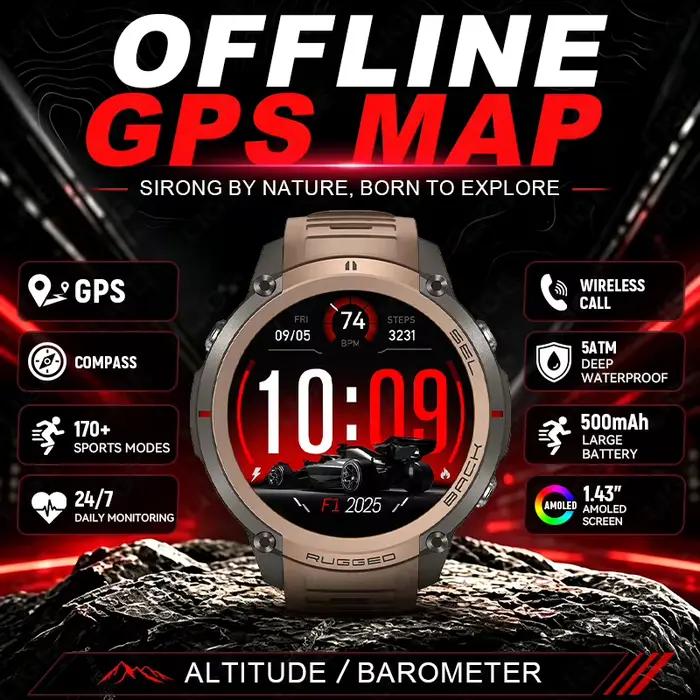 Montre connectée GPS 2026 avec boussole et suivi des activités pour homme, résistante à l'eau, pour les amoureux des sports extérieurs