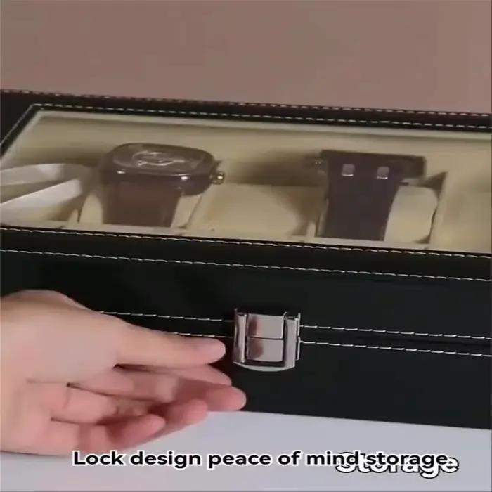 Boîte de rangement pour montres en cuir à 3/6/12 emplacements avec couvercle en verre encadré