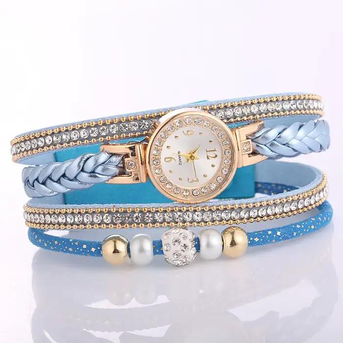 Montre à Quartz avec perles en strass pour femmes, cadran rond, bracelet multicouche, élégante et sophistiquée pour occasions spéciales et vie quotidienne