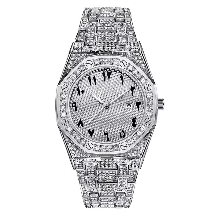 Montre-bracelet à quartz en diamant glacé pour hommes
