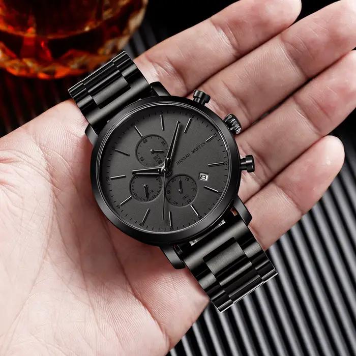 Montre Hannah Martin en acier inoxydable pour homme multifonctionnelle résistante à l'eau et aux chocs pour occasions sportives et urbaines