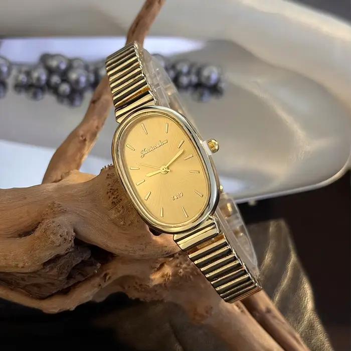 Montre Quartz Ovale Retro Dorée Élégante Femme Occasions Spéciales Tendance Haut De Gamme