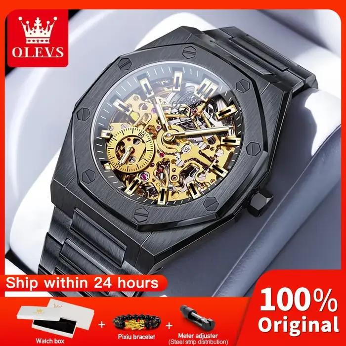 Montre OLEVS Mécanique Squelette Lumineuse pour Homme Occasions Spéciales Robuste Étanche