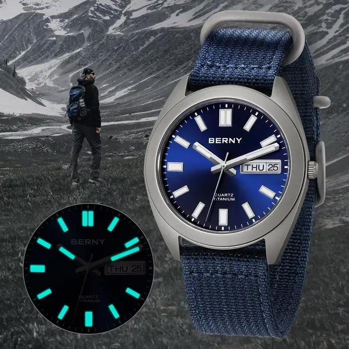 Montre en titane BERNY sportive avec verre saphir étanche pour homme occasions spéciales et activités quotidiennes