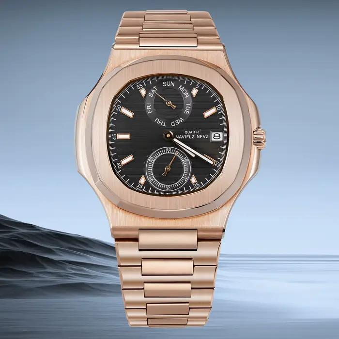 Montre NAVIFLZ NFVZ en acier inoxydable avec mouvement quartz pour homme, résistante à l'eau, multifonctionnelle pour occasions sportives et business