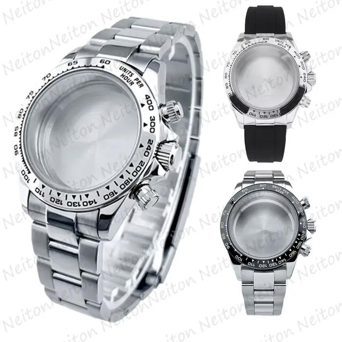 NEITON VK63 39mm boîtier de montre argent/or avec bracelet solide en acier inoxydable pour montres