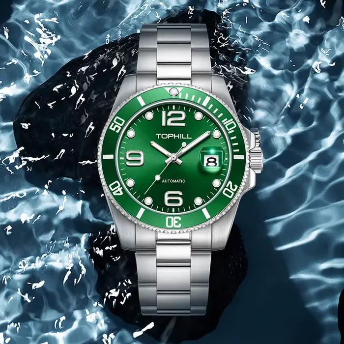 Montres pour hommes TOPHILL automatiques 40 mm Dandong 2820 avec lunette en aluminium