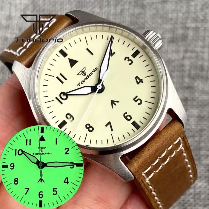Tandorio cadran entièrement lumineux 39mm montre pilote mécanique pour hommes automatique mis5 8215 PT5000 montre-bracelet en acier AR saphir cristal