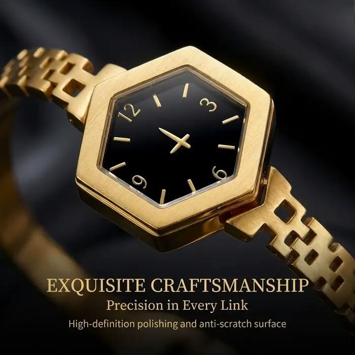 Bracelet de montre couleur or hexagonal acier inoxydable pour femmes bijou tendance cadeau poignet élégant occasion spéciale