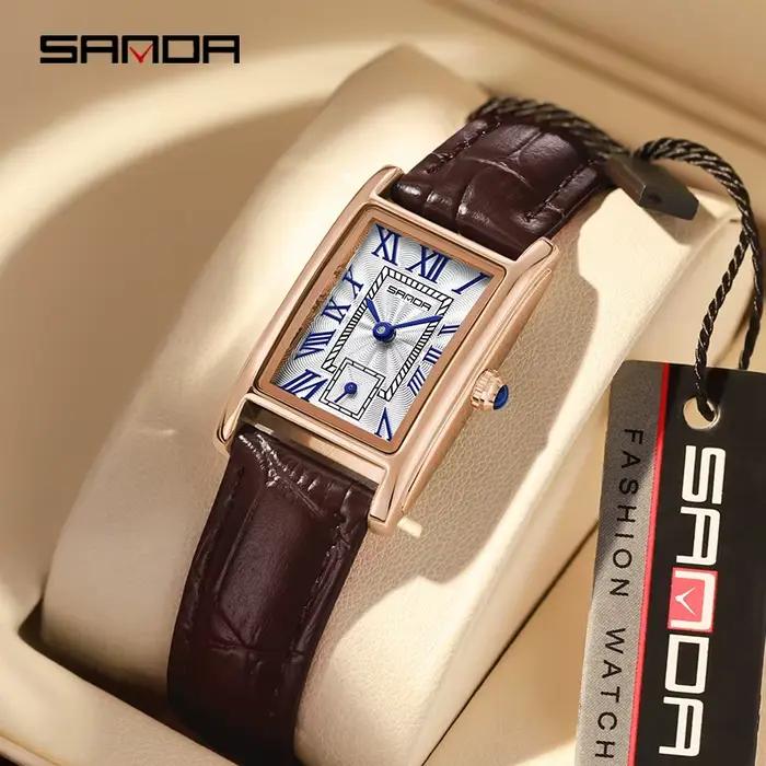 SANDA 1116 nouvelle femme montre Bracelet de luxe mode affaires en cuir acier Quartz montres pour femmes cadeau Relogio Mujeres