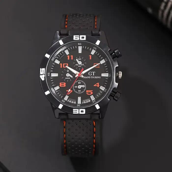 Montre à Quartz en cuir noir pour hommes