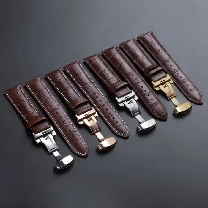 Bracelet en cuir véritable grain d'alligator avec fermoir papillon pour hommes et femmes pour Seiko et autres montres occassions formelles et quotidiennes