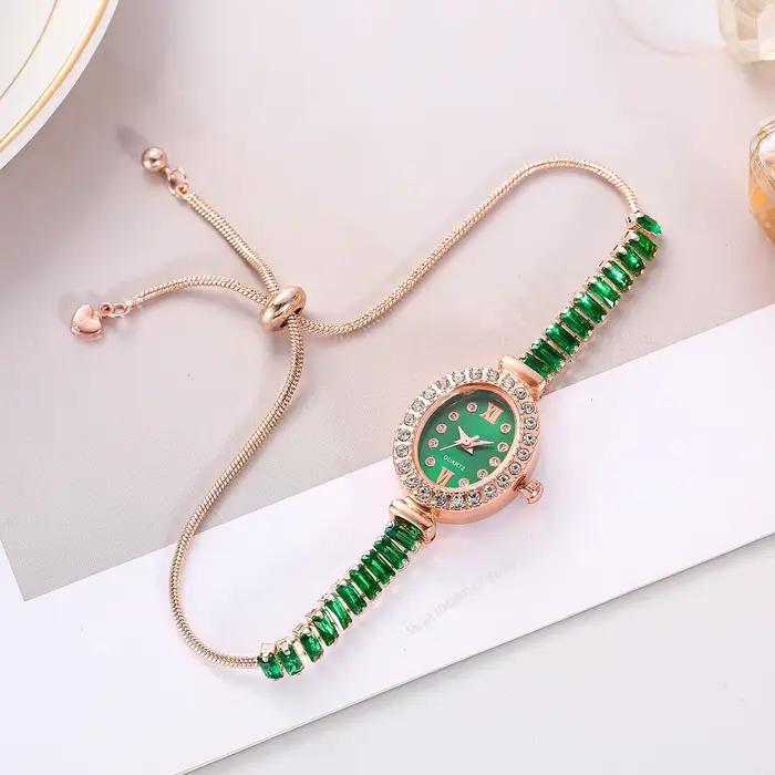 Montre de luxe en or rose avec strass pour femmes, montre-bracelet à quartz élégante pour femmes, bracelet réglable, ensemble de montres, cadeau parfait pour occasions spéciales