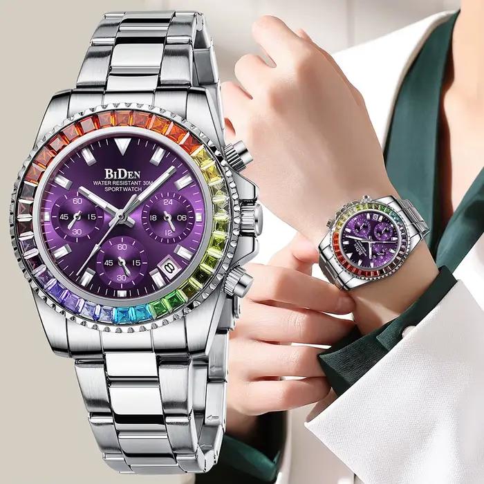 Montre-bracelet en acier inoxydable argenté pour femme