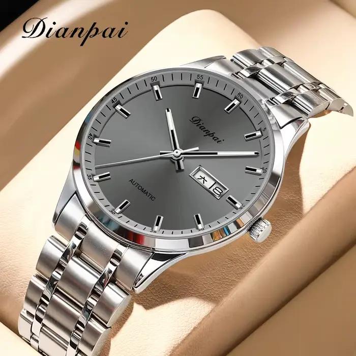 Dianpai montre mécanique entièrement automatique de luxe pour hommes Original en acier inoxydable calendrier nom