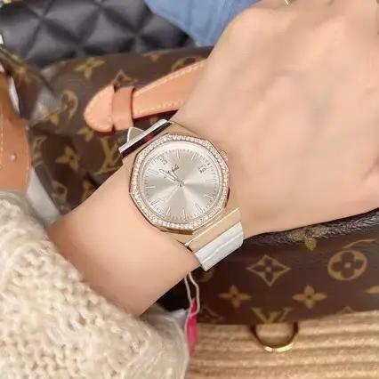 Montre Octogonale Luxe à Quartz Métal Violet avec Calendrier pour Femmes Occasions Spéciales Polyvalente