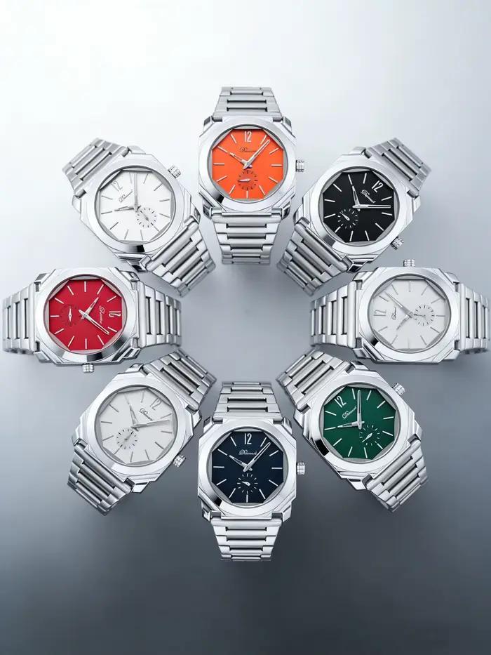 Montre de luxe pour homme avec cadran octogonal - Bracelet en acier inoxydable