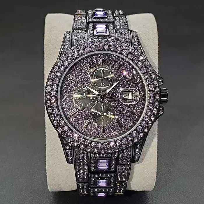Montre à pierres précieuses bleues pour hommes