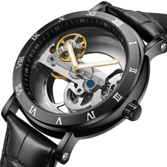 Montre hommes montre automatique montre de luxe homme montre-bracelet mécanique squelette conception étanche bracelet en cuir mâle montre Reloj Hombr