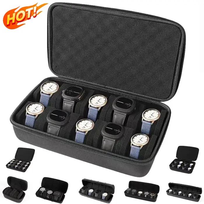 Organisateur de boîte de montre élégant pour hommes et femmes avec support d'affichage et rangement portable pour montres-bracelets et montres intelligentes en matériau mixte divers couleurs