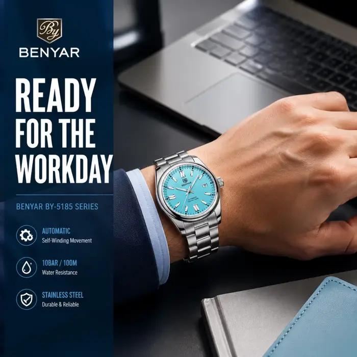 BENYAR nouvelle montre automatique de luxe 10Bar étanche en acier inoxydable hommes montres mécaniques sport